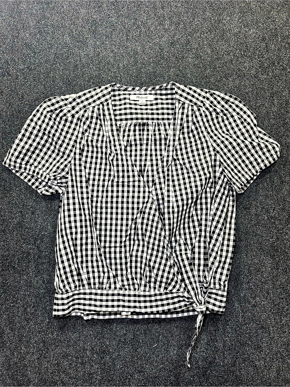 Madewell Wrap Top in Gingham Check Blouse Black & White